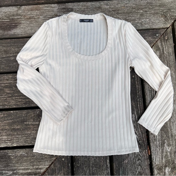 Mango Basics Ribbed Scoop Neck Top size XS Cream color - Picture 1 of 4